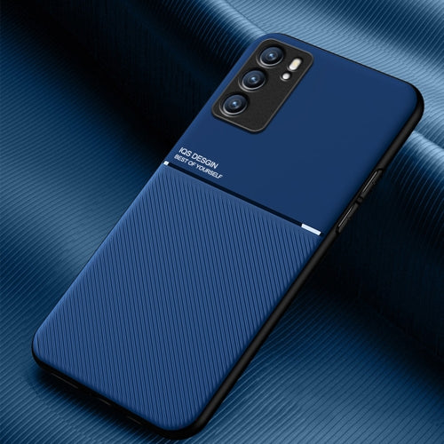 For OPPO Reno6 5G Classic Tilt Strip Grain Magnetic Shockproof PC + TPU Case(Blue)