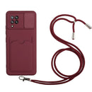 For Samsung Galaxy A42 5G Sliding Camera Cover Design TPU Protective Case with Card Slot & Neck Lanyard(Wine Red)