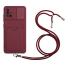 For Samsung Galaxy A51 Sliding Camera Cover Design TPU Protective Case with Card Slot & Neck Lanyard(Wine Red)