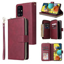 For Samsung Galaxy A52 5G Zipper Wallet Bag Horizontal Flip PU Leather Case with Holder & 9 Card Slots & Wallet & Lanyard & Photo Frame(Red Wine)