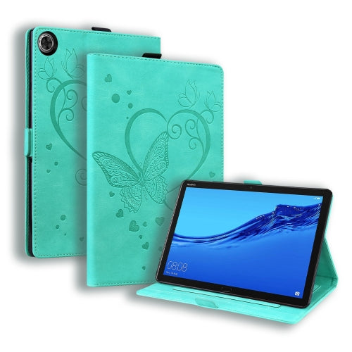 For Huawei MediaPad C5 / M5 10.1 Love Butterfly Pattern Horizontal Flip Leather Case with Holder(Green)