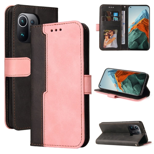 For Xiaomi Mi 11 Pro Business Stitching-Color Horizontal Flip PU Leather Case with Holder & Card Slots & Photo Frame(Pink)