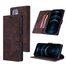TAOKKIM Skin Feel Calf Texture Horizontal Flip PU Leather Case with Holder & Card Slots & Photo Frame & Wallet For iPhone 12 mini(Coffee)
