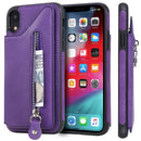 For iPhone XR Solid Color Double Buckle Zipper Shockproof Protective Case(Purple)