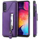 For Galaxy A50 Solid Color Double Buckle Zipper Shockproof Protective Case(Purple)