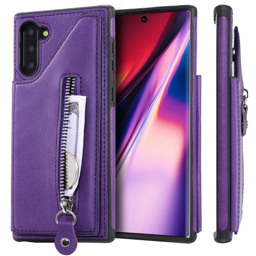 For Galaxy Note 10 Solid Color Double Buckle Zipper Shockproof Protective Case(Purple)