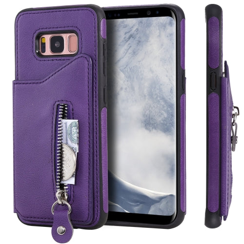 For Galaxy S8 Solid Color Double Buckle Zipper Shockproof Protective Case(Purple)