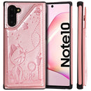 For Galaxy Note 10 Cat Bee Embossing Pattern Shockproof Protective Case with Card Slots & Photo Frame(Rose Gold)