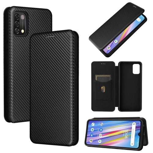 For UMIDIGI A11 Carbon Fiber Texture Magnetic Horizontal Flip TPU + PC + PU Leather Case with Card Slot(Black)