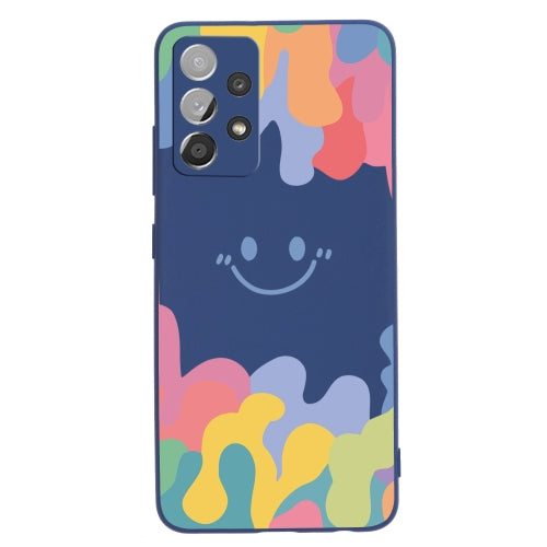 For Samsung Galaxy A72 Painted Smiley Face Pattern Liquid Silicone Shockproof Case(Dark Blue)