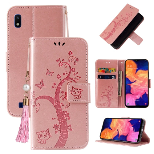 For Samsung Galaxy A10 / M10 Embossed Lucky Tree Horizontal Flip Leather Case with Holder & Card Slot & Wallet & Lanyard(Rose Gold)