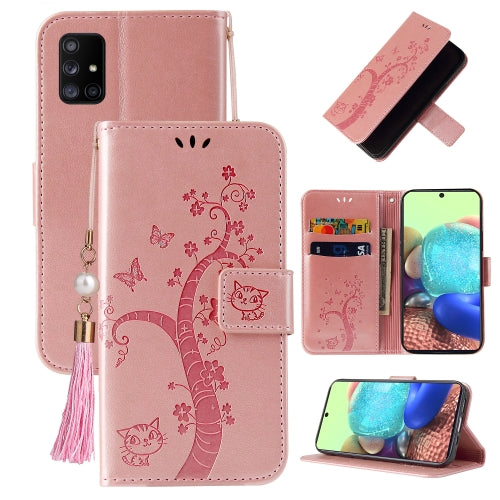 For Samsung Galaxy A71 5G Embossed Lucky Tree Horizontal Flip Leather Case with Holder & Card Slot & Wallet & Lanyard(Rose Gold)