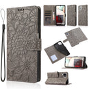 For Samsung Galaxy A12 Skin Feel Embossed Sunflower Horizontal Flip Leather Case with Holder & Card Slots & Wallet & Lanyard(Gray)