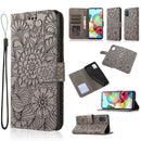 For Samsung Galaxy A71 Skin Feel Embossed Sunflower Horizontal Flip Leather Case with Holder & Card Slots & Wallet & Lanyard(Gray)