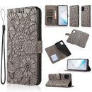 For Samsung Galaxy Note10 Lite / A81 Skin Feel Embossed Sunflower Horizontal Flip Leather Case with Holder & Card Slots & Wallet & Lanyard(Gray)