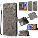 For Samsung Galaxy A21s Skin Feel Embossed Sunflower Horizontal Flip Leather Case with Holder & Card Slots & Wallet & Lanyard(Gray)