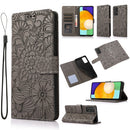 For Samsung Galaxy A52 5G / 4G Skin Feel Embossed Sunflower Horizontal Flip Leather Case with Holder & Card Slots & Wallet & Lanyard(Gray)