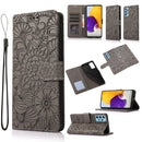 For Samsung Galaxy A72 5G / 4G Skin Feel Embossed Sunflower Horizontal Flip Leather Case with Holder & Card Slots & Wallet & Lanyard(Gray)