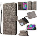 For Samsung Galaxy A40 Skin Feel Embossed Sunflower Horizontal Flip Leather Case with Holder & Card Slots & Wallet & Lanyard(Gray)