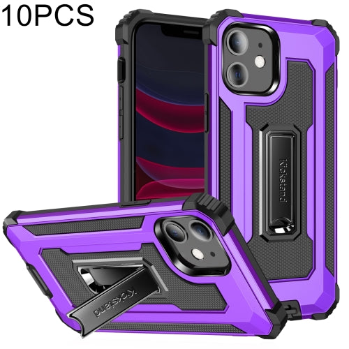 10 PCS Knight Jazz PC+TPU Shockproof Protective Case with Foldable Holder For iPhone 11(Purple)