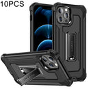 10 PCS Knight Jazz PC+TPU Shockproof Protective Case with Foldable Holder For iPhone 12 / 12 Pro(Black)