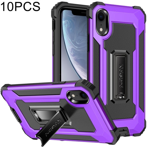 10 PCS Knight Jazz PC+TPU Shockproof Protective Case with Foldable Holder For iPhone XR(Purple)