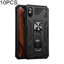 10 PCS Variety Armor TPU + PC Shockproof Magnetic Protective Case with Folding Clip Holder For iPhone XS / X(Black)