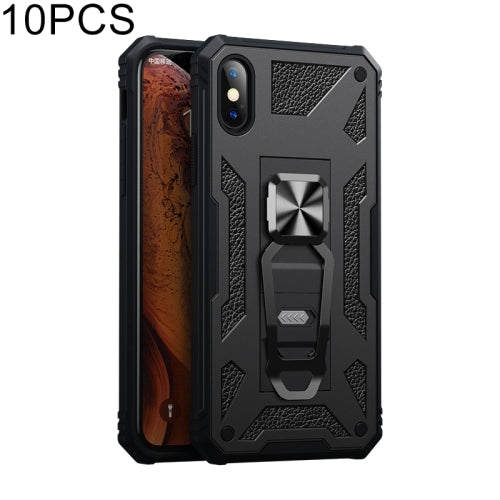 10 PCS Variety Armor TPU + PC Shockproof Magnetic Protective Case with Folding Clip Holder For iPhone XS / X(Black)