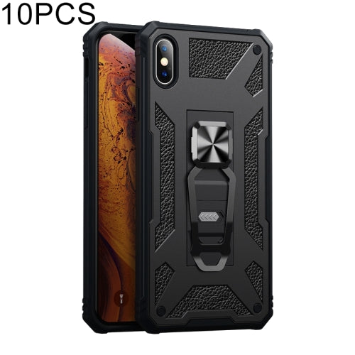 10 PCS Variety Armor TPU + PC Shockproof Magnetic Protective Case with Folding Clip Holder For iPhone XS Max(Black)