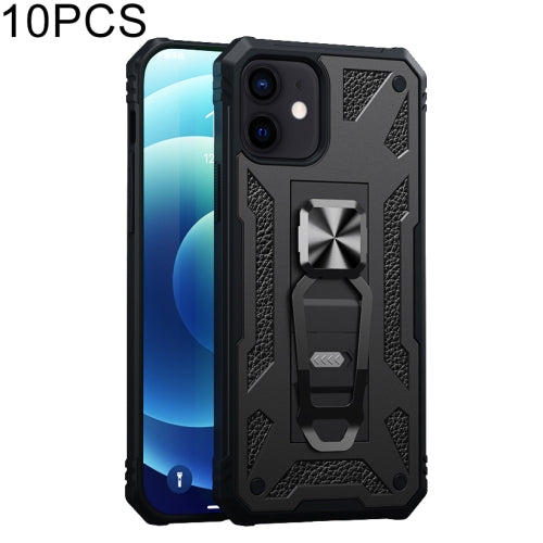 10 PCS Variety Armor TPU + PC Shockproof Magnetic Protective Case with Folding Clip Holder For iPhone 12 / 12 Pro(Black)