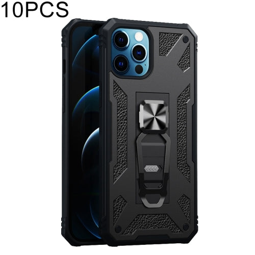 10 PCS Variety Armor TPU + PC Shockproof Magnetic Protective Case with Folding Clip Holder For iPhone 12 Pro Max(Black)