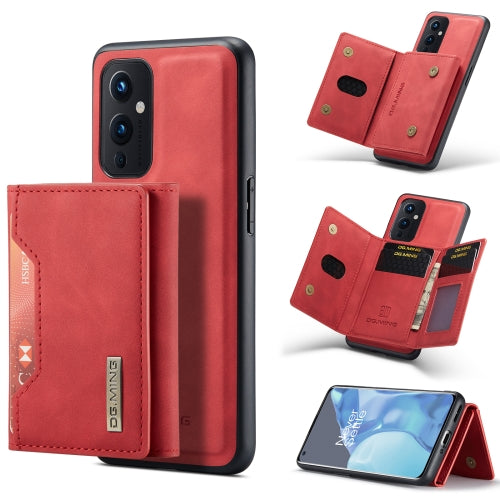 For OnePlus 9 (EU/NA) DG.MING M2 Series 3-Fold Multi Card Bag + Magnetic Back Cover Shockproof Case with Wallet & Holder Function(Red)