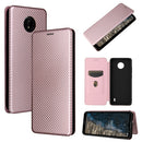 For Nokia C10 Carbon Fiber Texture Magnetic Horizontal Flip TPU + PC + PU Leather Case with Card Slot(Pink)