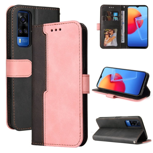 For vivo Y51 2020 / Y31 2021 Business Stitching-Color Horizontal Flip PU Leather Case with Holder & Card Slots & Photo Frame(Pink)