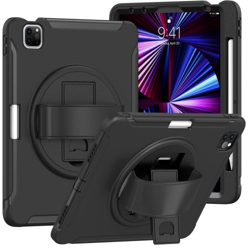 360 Degree Rotation PC + TPU Protective Tablet Case with Holder & Hand-strap & Pen Slot For iPad Pro 11 2021 / 2020 / 2018(Black)