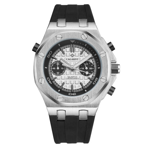 CAGARNY 6861 Checkered Pattern Polygonal Dial Quartz Silicone Strap Watch(White Dial Black Belt)