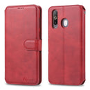 For Galaxy A8s AZNS Calf Texture Magnetic Horizontal Flip PU Leather Case with Holder & Card Slots & Photo Frame(Red)