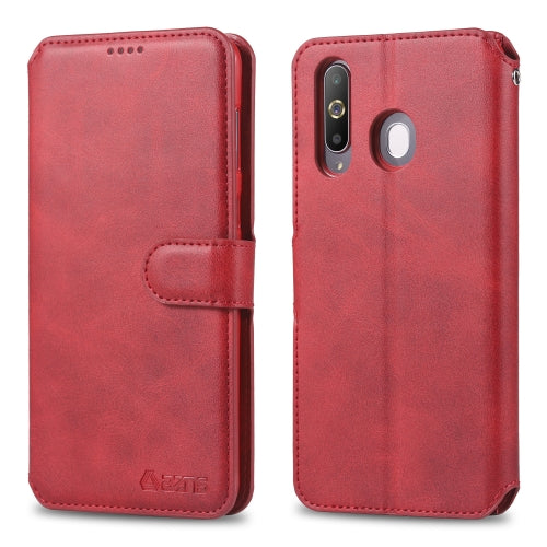 For Galaxy A8s AZNS Calf Texture Magnetic Horizontal Flip PU Leather Case with Holder & Card Slots & Photo Frame(Red)