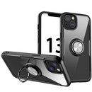 Shockproof Transparent TPU + Acrylic Protective Case with Ring Holder For iPhone 13(Silver Black)