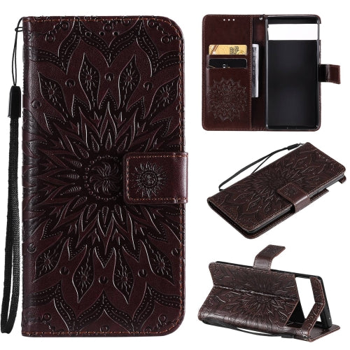 For Google Pixel 6 Pro Sun Embossing Pattern Horizontal Flip Leather Case with Card Slot & Holder & Wallet & Lanyard(Brown)