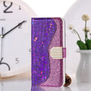 Laser Glitter Powder Matching Crocodile Texture Horizontal Flip Leather Case with Card Slots & Holder & Wallet For iPhone 13 mini(Purple)