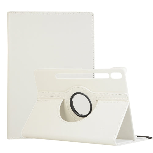 For Samsung Galaxy Tab S7 FE T730 Litchi Texture Horizontal Flip 360 Degrees Rotation Leather Case with Holder(White)