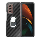 For Samsung Galaxy Z Fold2 5G Carbon Fiber Texture Protective Case with Ring Holder(Black)