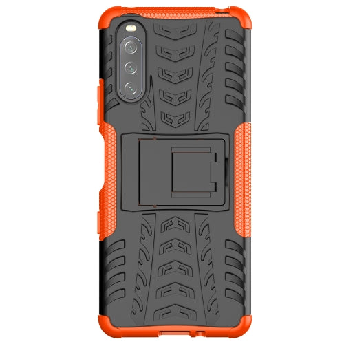 For Sony Xperia 10 III Tire Texture Shockproof TPU+PC Protective Case with Holder(Orange)