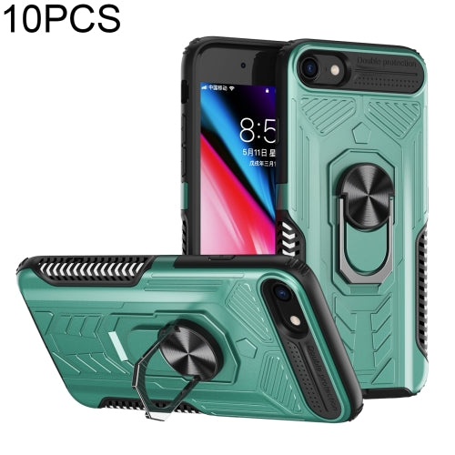 10 PCS Shield Armor PC+TPU Protective Case with 360 Degree Rotation Ring Holder For iPhone 8 Plus / 7 Plus(Cyan)