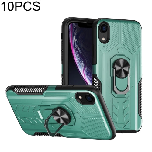 10 PCS Shield Armor PC+TPU Protective Case with 360 Degree Rotation Ring Holder For iPhone XS / X(Cyan)