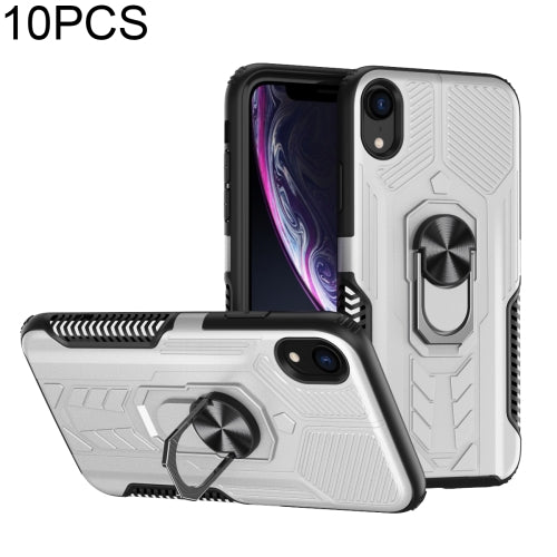 10 PCS Shield Armor PC+TPU Protective Case with 360 Degree Rotation Ring Holder For iPhone XS Max(Silver)