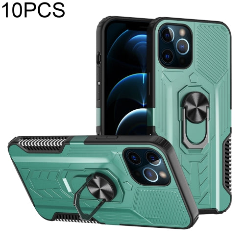 10 PCS Shield Armor PC+TPU Protective Case with 360 Degree Rotation Ring Holder For iPhone 11 Pro(Cyan)