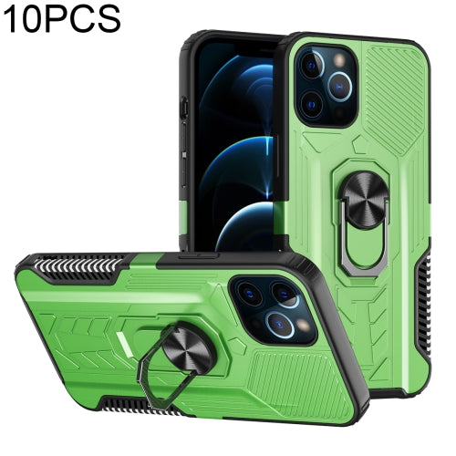 10 PCS Shield Armor PC+TPU Protective Case with 360 Degree Rotation Ring Holder For iPhone 12 / 12 Pro(Green)