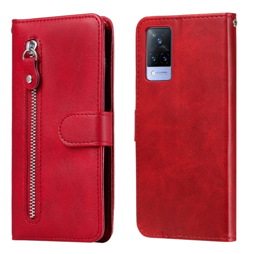 For vivo V21 5G / 4G Fashion Calf Texture Zipper Horizontal Flip Leather Case with Stand & Card Slots & Wallet Function(Red)